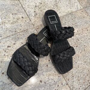 Dolce Vita V-Indy Black Braided Slides Sandals Shoes Flip Flops